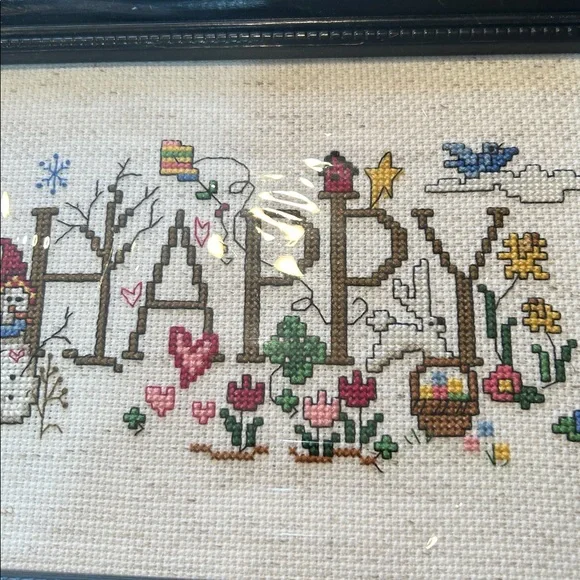 Framed 'Happy Everything' Cross-Stitch Art (New) - Picture 8 of 14
